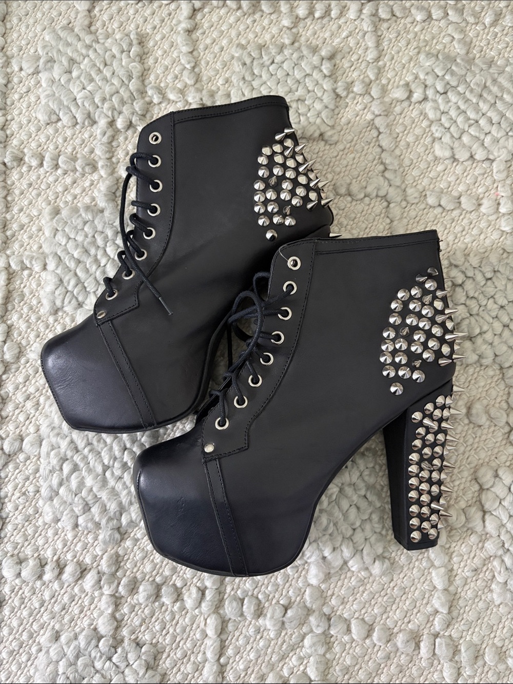 SPIKE BY JEFFREY CAMPBELL Black Studded Platform Boots with Studded Heel